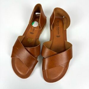 Donna Toscana Italian Women's Sz 8 Boho Slip On Flat Sandals Brown Leather Shoes